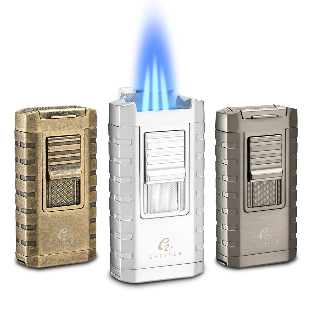

Galiner Portable Cigar Lighter Metal With Punch Drill 3 Jet Flame Mechero Outdoor Tobacco Holder Retro Charuto Lighter Gift Box