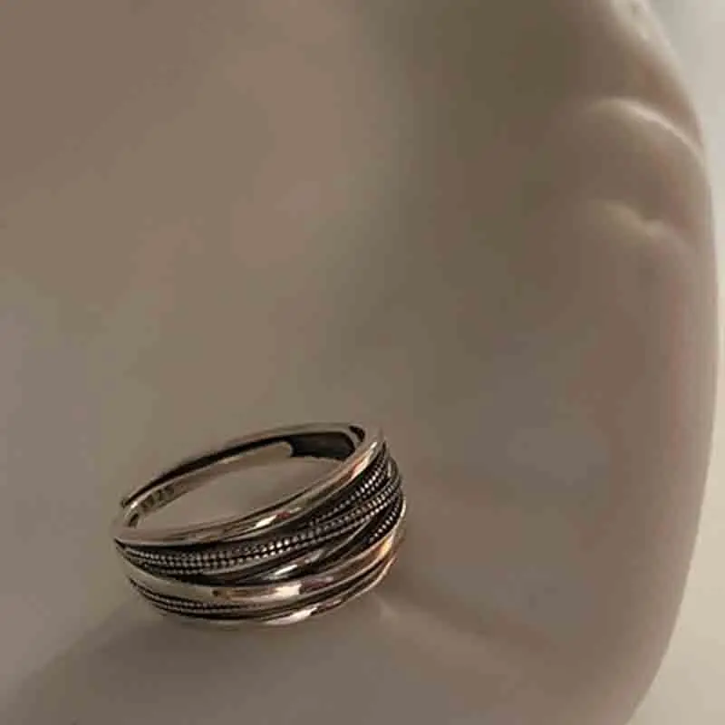 Minimalist Vintage Antique Silver Pentagram Rings for Women New Fashion Creative Hollow Geometric Party Jewelry Gifts Open Ring |