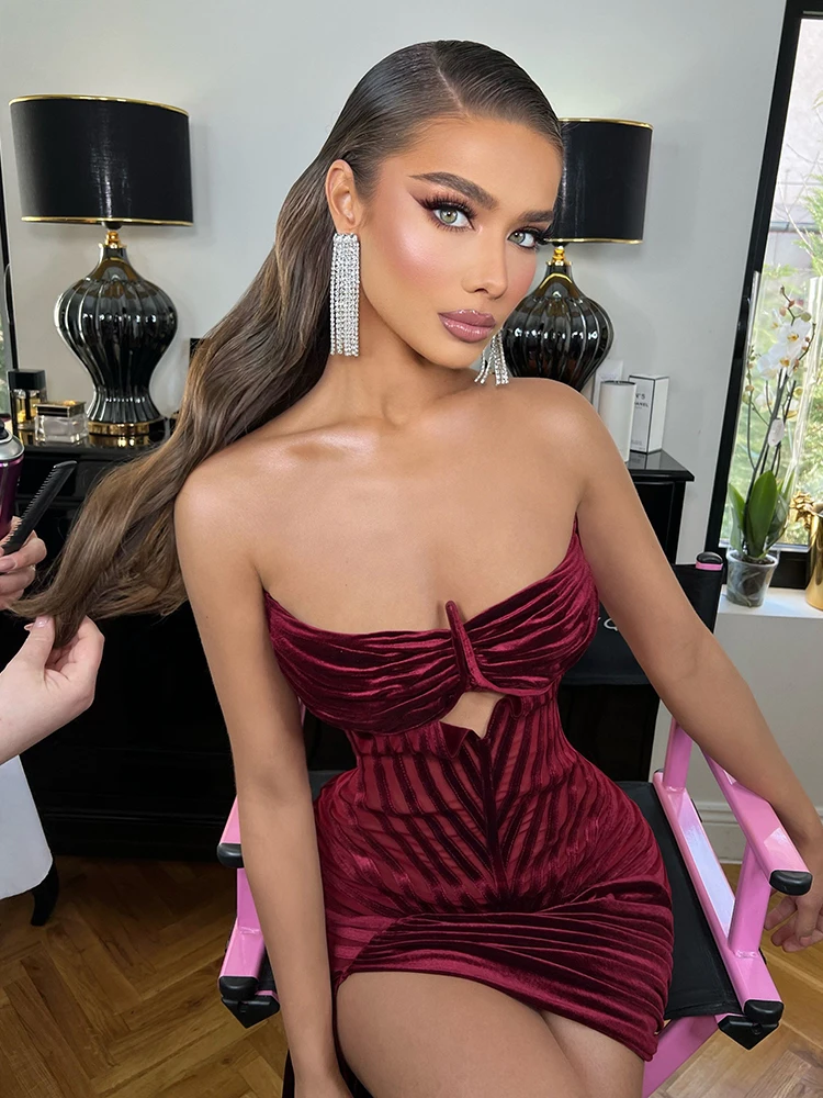 Бархатное платье для женщин VC 2022 бордовое ажурное дизайнерское без рукавов с