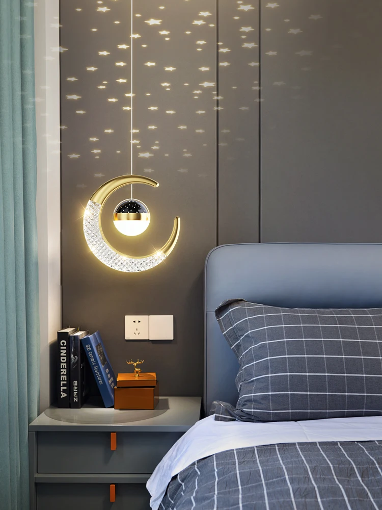 

Маленькая прикроватная люстра в виде Луны и звездного неба для спальни, современная и простая искусственная длинная подсветка для ресторана, коридор