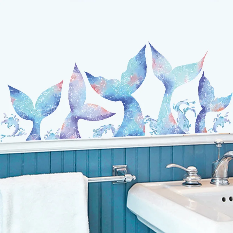

Cartoon Blue Mermaid Tail Wall Stickers Children'S Room Kindergarten Diy Background Wall Decoration Wallpaper House Decoration