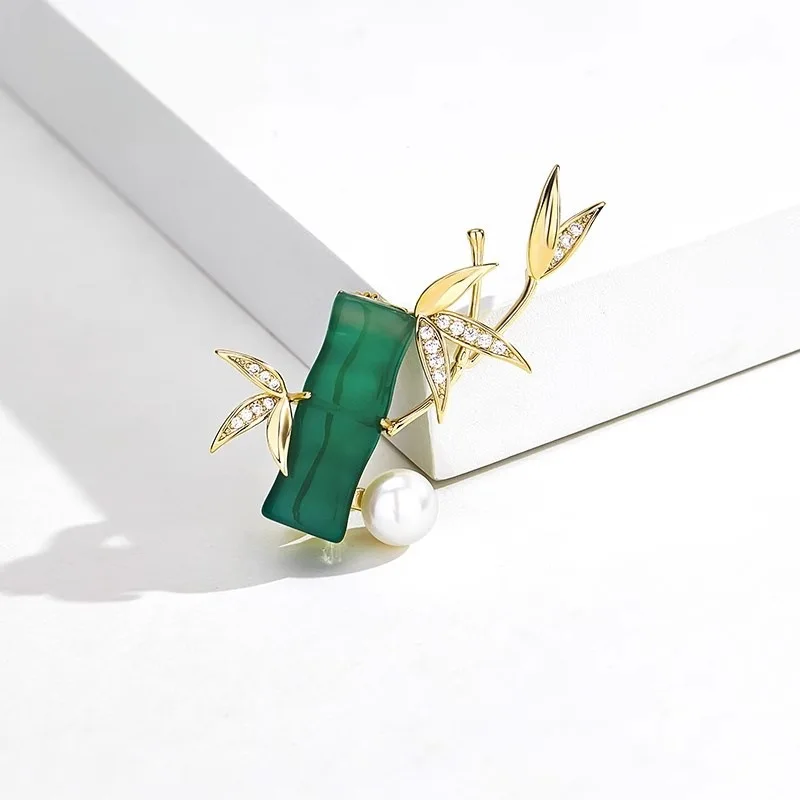 Ajojewel имитация зеленого нефрита бамбуковая брошь груша булавка для костюма