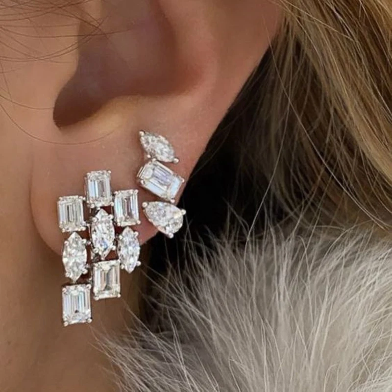 

New Geometric Shaped Stud Earrings for Women Inlaid Oval/Square/Pear Cubic Zirconia Fashion Contracted Lady's Earring Jewelry