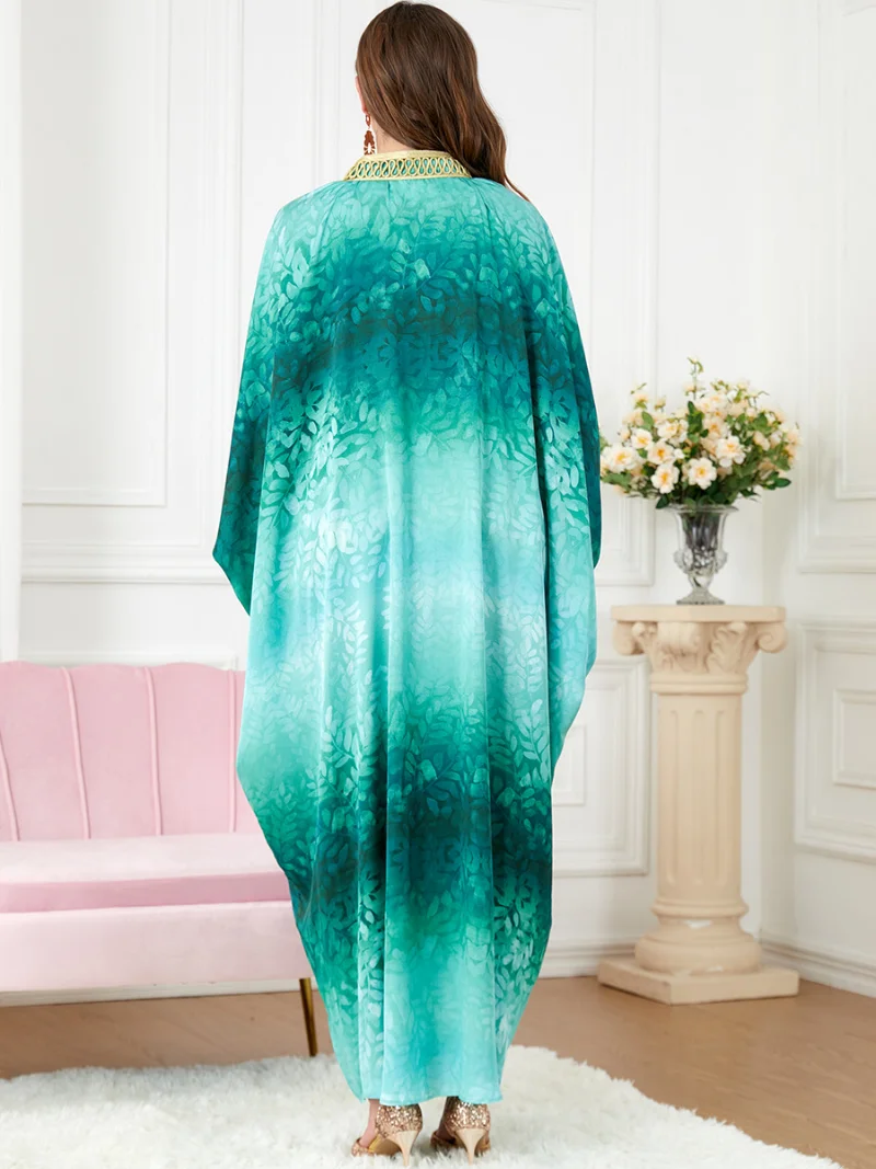Tassel Kaftan Long Dress Women Batwing Embroidery Appliques Printed Moroccan Kaftan Muslim Party Dresses Eid Ramadan Dubai Abaya