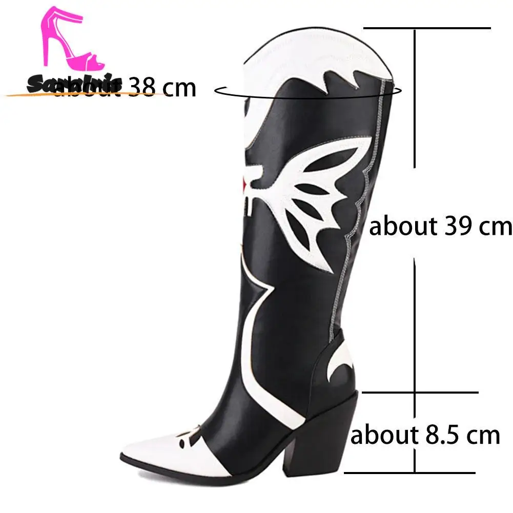 Retro Style Vintage Western Women Boots 2023 Winter Autumn Pointed Toe Patchwork Knee-high Boots Dress Long Boots Comfy Walking