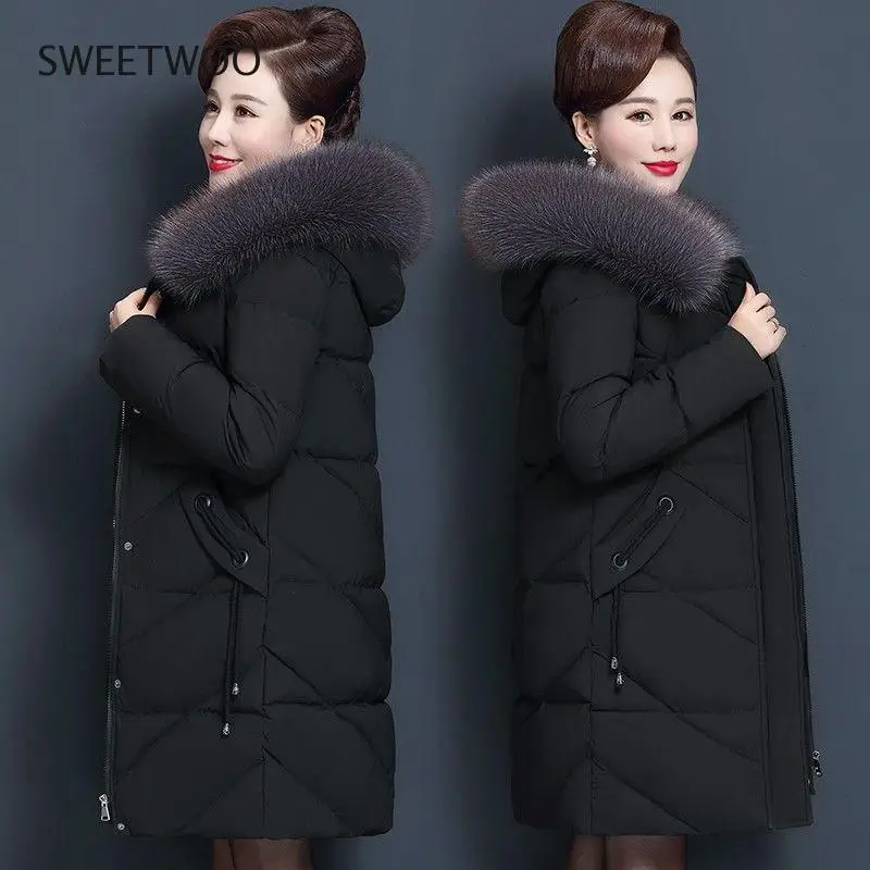 2020 New Winter Women's Jacket Long Coat Fur Collar Hooded Parka Overcoat Thick Warm Cotton Padded Jacket Outwear  Tide
