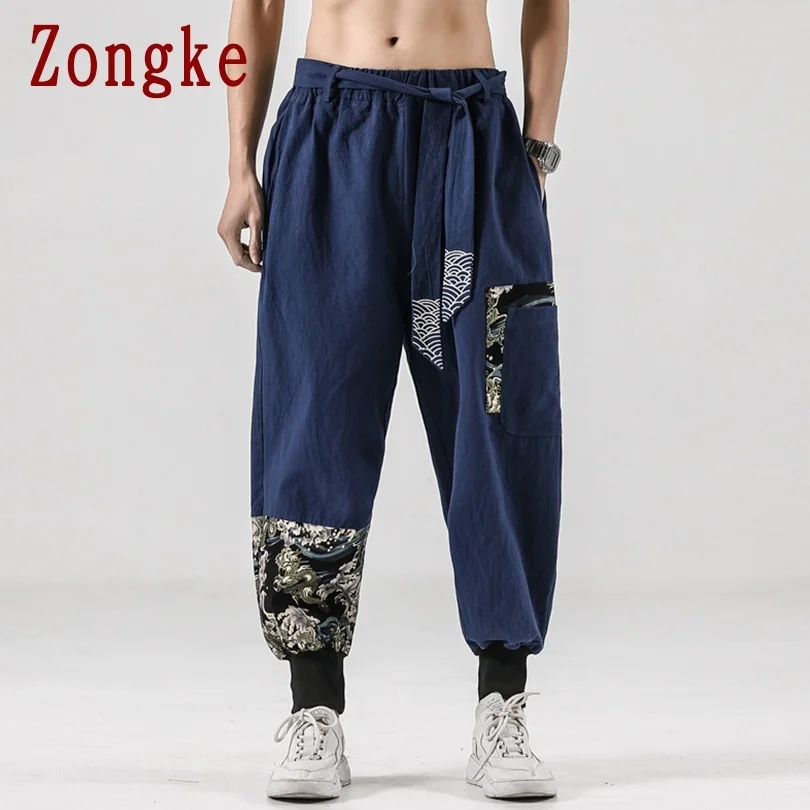 

Zongke Casual Harem Pants Men Clothing Joggers Japanese Streetwear Linen Men Pants Trousers Hip Hop M-5XL 2023 Spring New