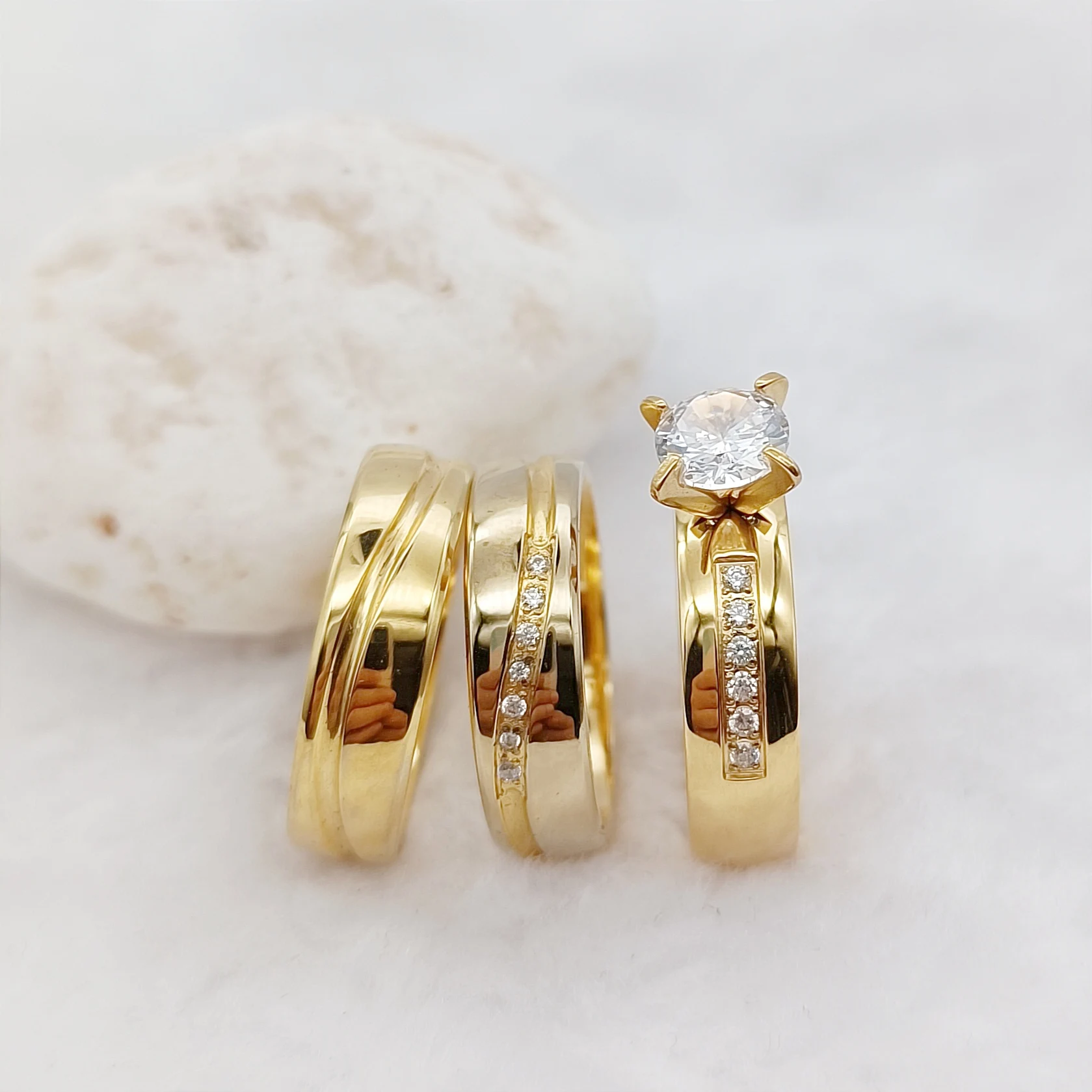 

Classic Western 3pcs Wedding Engagement Rings Sets For Couples 18k Gold Plated Jewery cz Diamond Ring