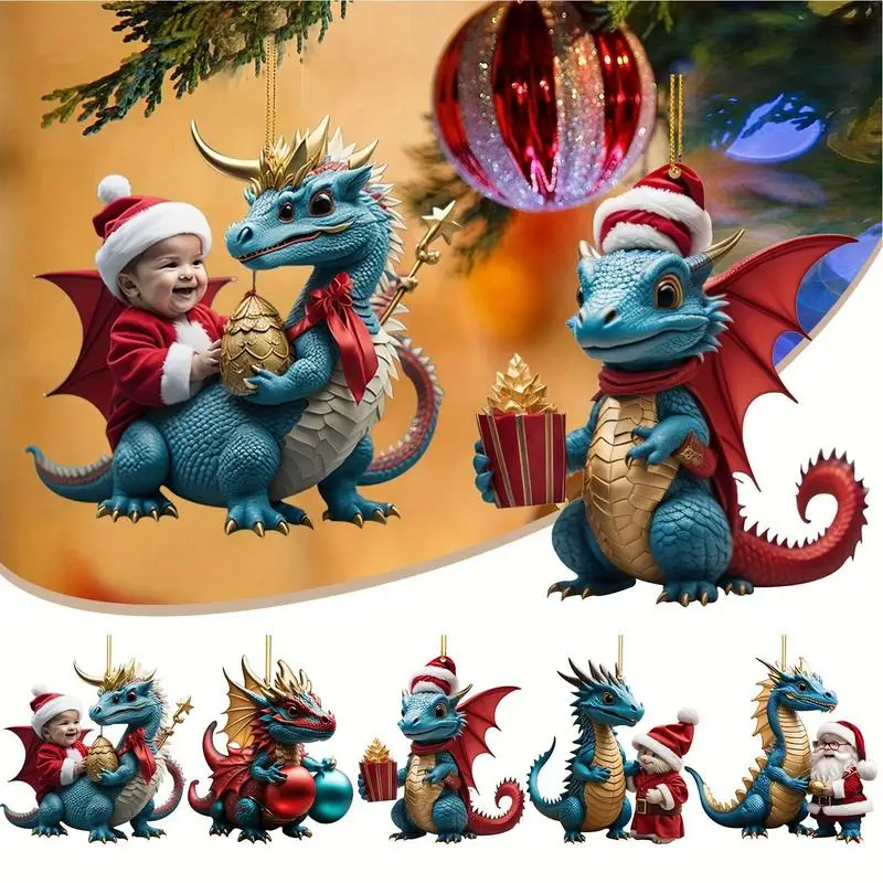 

Рождественское украшение в виде дракона, 2D акриловая елка, фотообои с двухсторонней HD-печатью, автомобильные аксессуары для внедорожника, RV