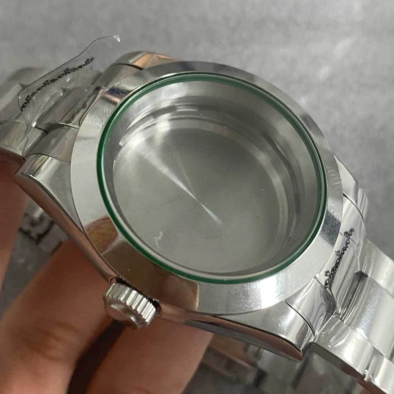PORSTIER 39mm Silver Case Stainless Steel Green Sapphire Glass With Window Date Watch Case For Men Fit NH35 NH36 Movement enlarge