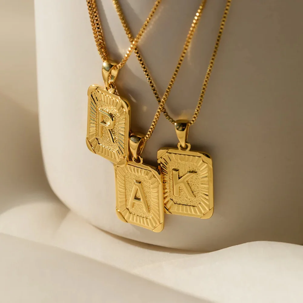 

Square Initials Necklace for Women Gold LetterPendant Alphabet Charm Box Chain Couple Pendant Jewelry Dropshipping
