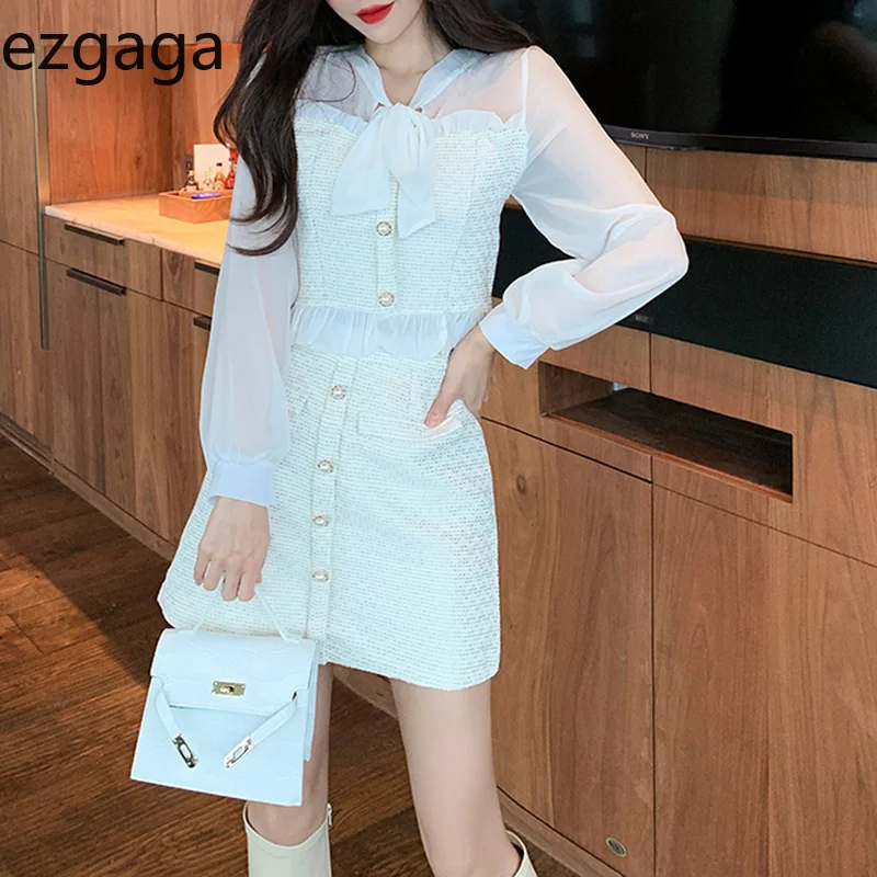 Женский твидовый комплект Ezgaga винтажный шифоновый прозрачный из двух предметов