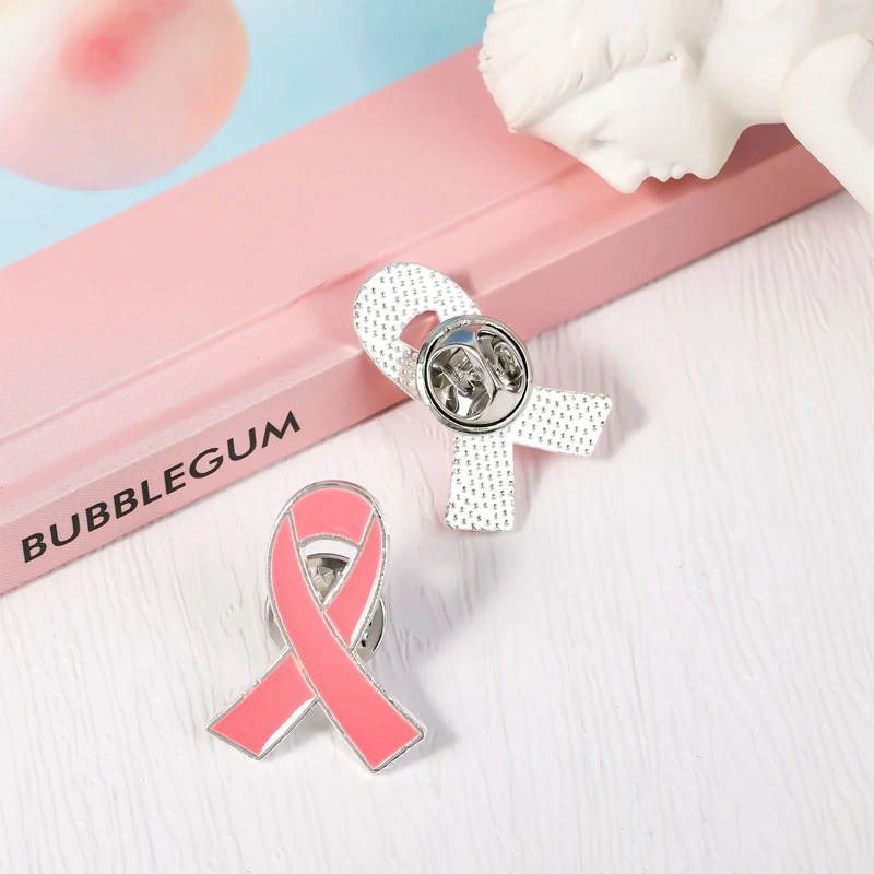 

Breast Cancer Awareness Lapel Pins Pink Hope Ribbon Enamel Metal Alloy Brooch for Women Girls Social Event S/M