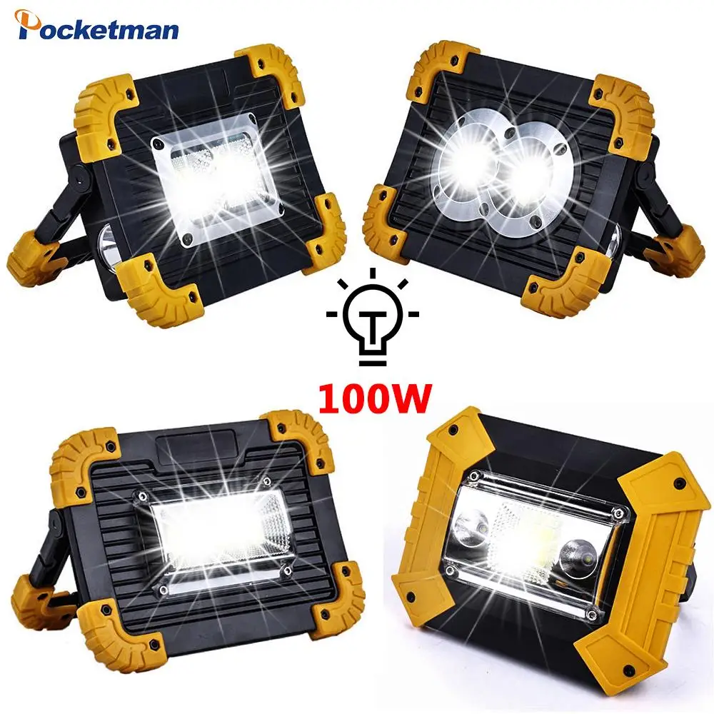 

100W Led Portable Spotlight 6000lm Super Bright Led Work Light Rechargeable for Outdoor Camping Lampe Led Flashlight by 18650