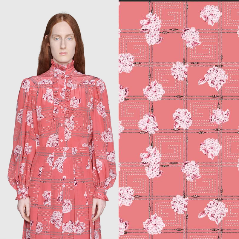 

G Brand Fabrics Pink Flowers Spring Summer Skirt Chiffon Soft Drape Skirt Clothing Shirt Fabrics By The Meter Fabric for Sewing