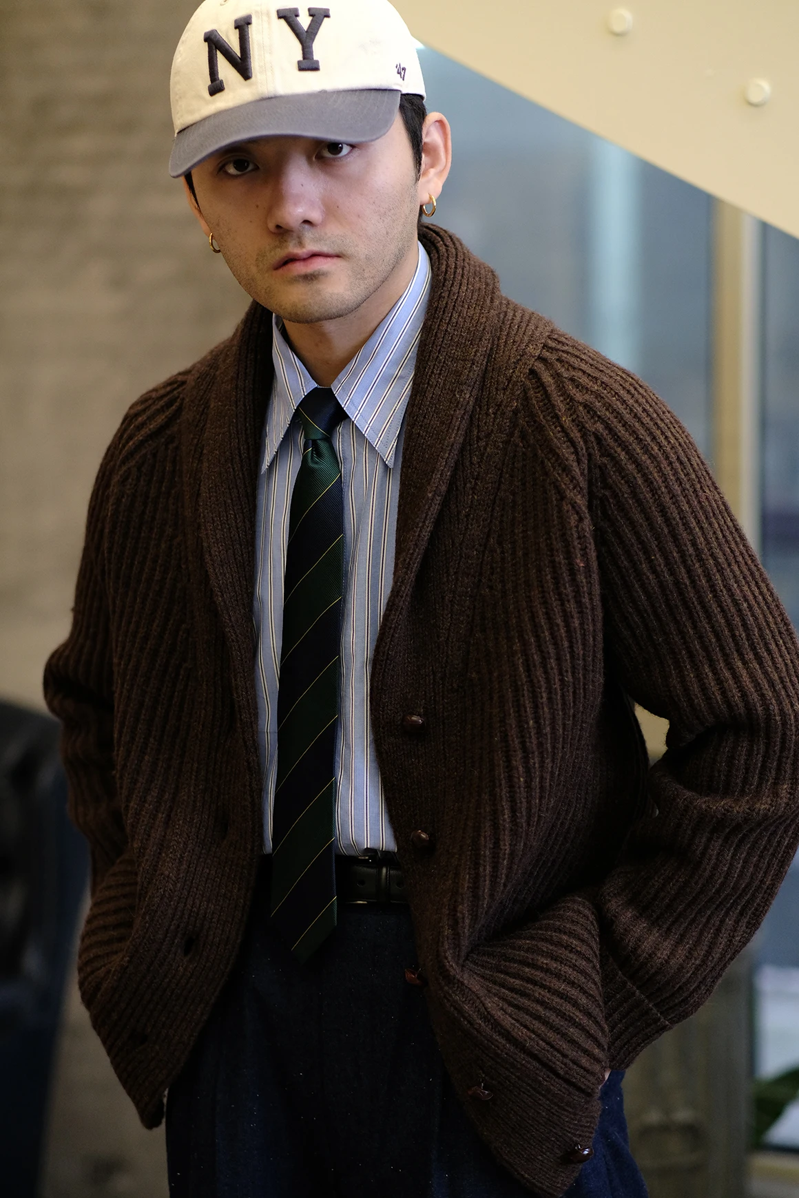 Labor Union Imported Fleece Lapel Knit cardigan Sweater Outerwear Niu Pi Mushroom Buckle Lu557