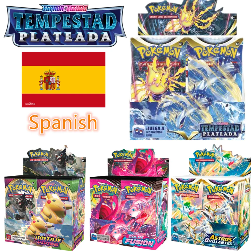 

Spanish Pokemon Cards Anime Collection Sword & Shield SILVER TEMPEST Vstar Vmax GX Children Board Game Toy Gift