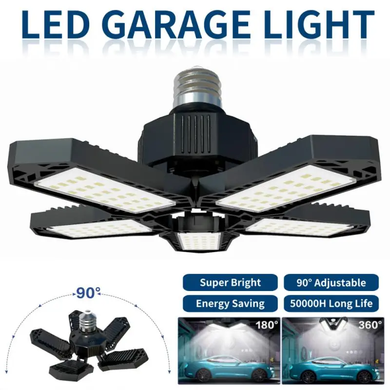 LED Garage Lights With 5 Adjustable Panels E26/E27 Ceiling Shop Work Lamp Deformable LED Ceiling Light For Garage Basement Hotel