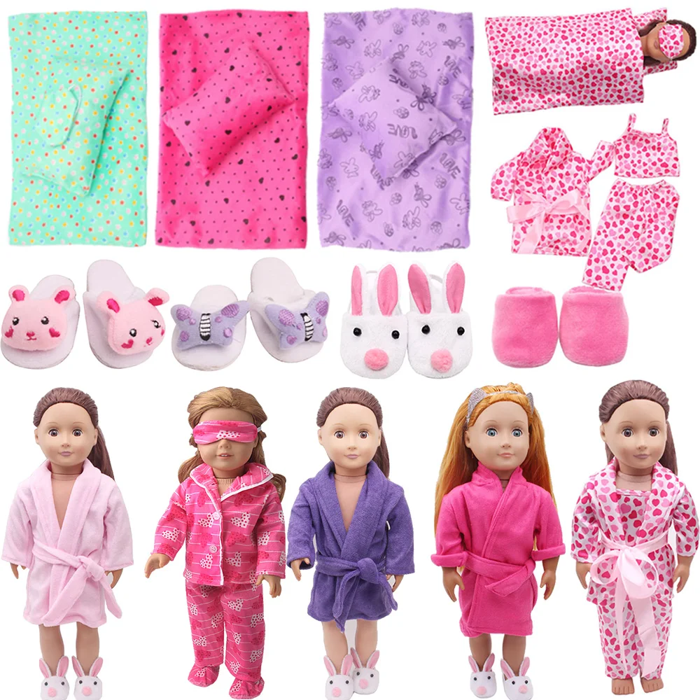 Doll Furniture Miniature 5Pcs Bedding Sleeping Bag, Pajamas, Eye Masks and Slippers For 18 Inch American&43cm Born Baby Girl