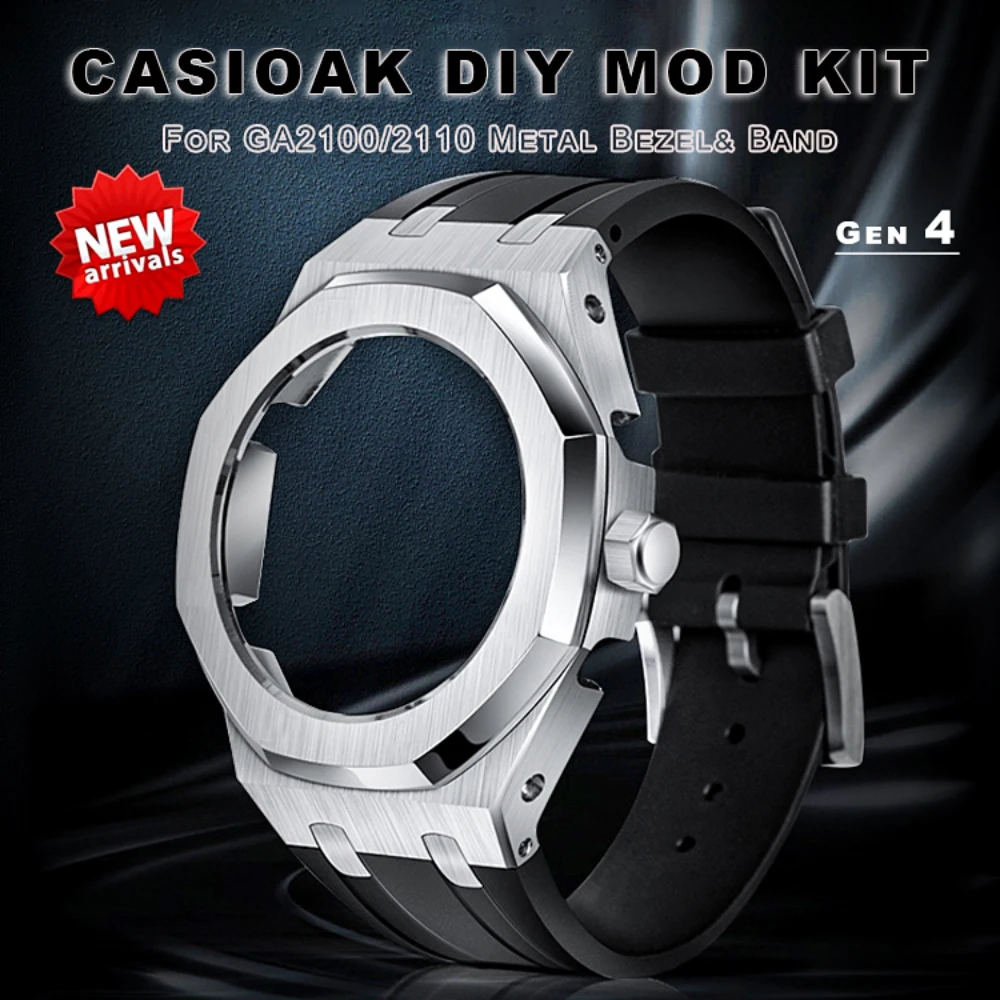 Casioak-kit de correa de goma para Casio GA2100, GMAS2100, Gen4, Gen5, 4ª generación, funda metálica de acero completo, GA-2100
