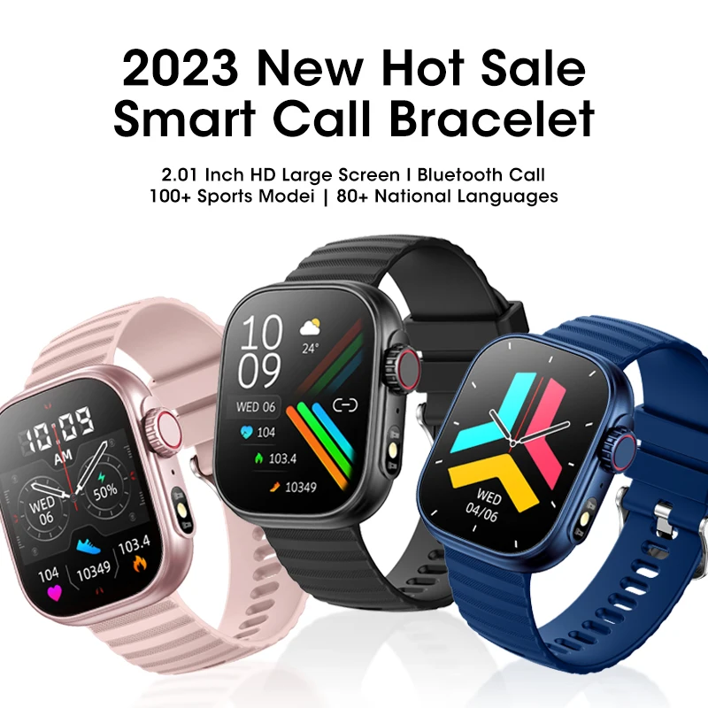 

For Xiaomi Huawei Samsung 2.01 Inch Bluetooth Call Smartwatch Men Support 100 Sport 2023 New Women Rotary Keys Smart Watch +Box