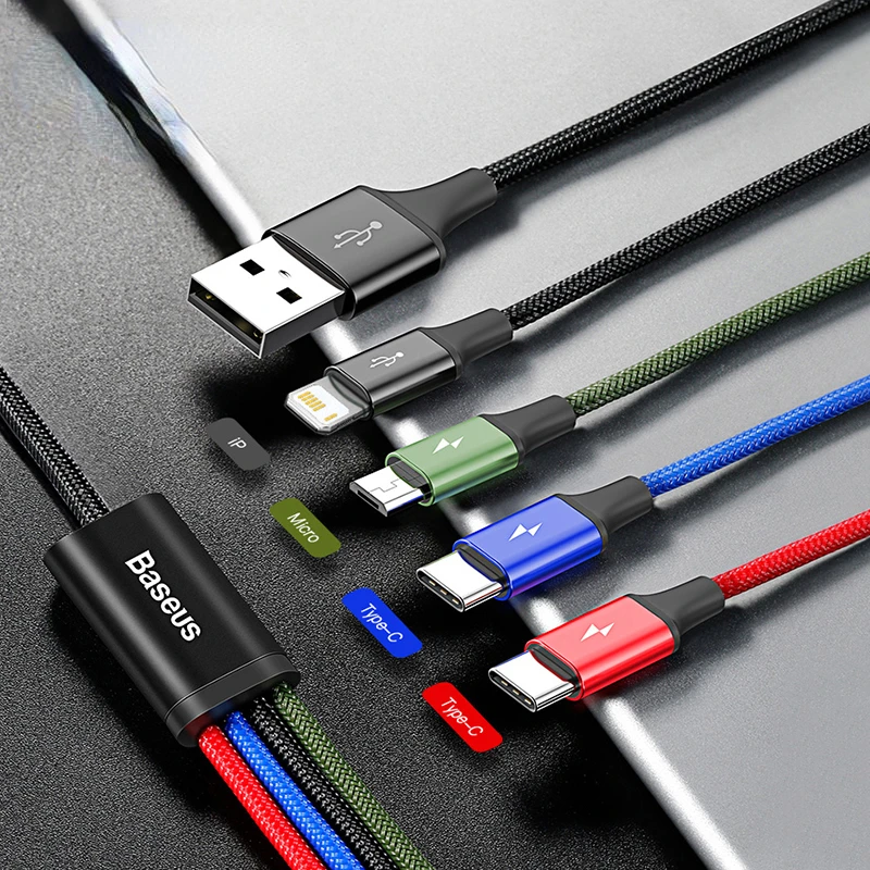

4 in 1 USB Type C Cable for iPhone 11 Pro Max 3 in 1 USB Cable USB C Cable for Samsung Note 8 Pro Micro USB Cable