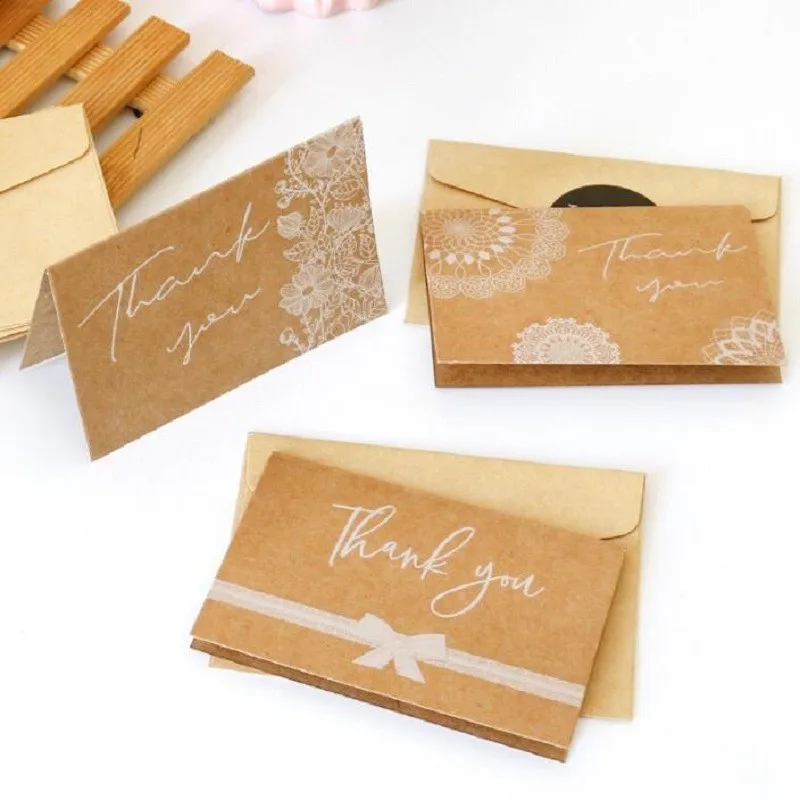 

1Pack Kraft Gift Cards Birthday holiday Greeting Cards New Year With Envelope thank you Round Stickerschrismas