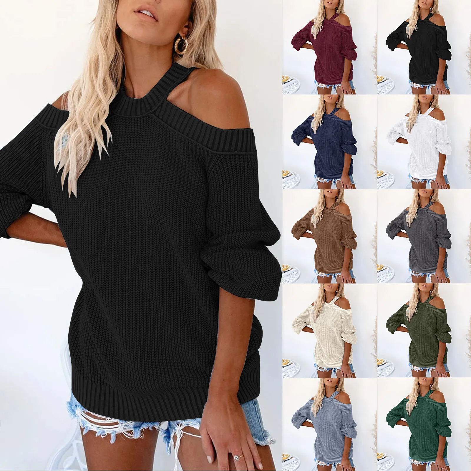

Women's Sweater Solid Color Round Neck Long Sleeved Sweater Casual Sweater