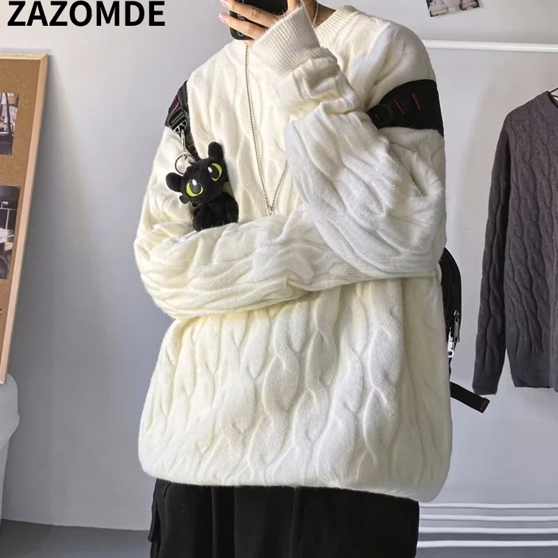 

Свитер ZAZOMDE Мужской трикотажный, однотонный свободный мягкий пуловер в стиле ретро, подходит под все, Осень-зима