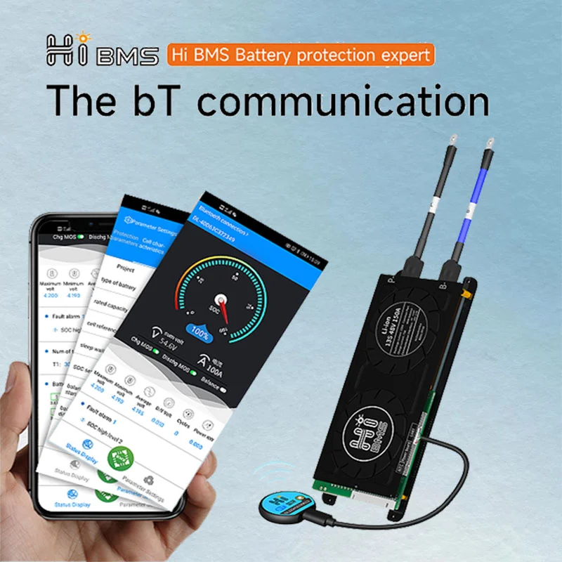 

HIBMS Smart bms Lifepo4 4S 12 В литий-ионный аккумулятор Bluetooth 60 А 100 А балансировочный внешний аккумулятор домашний инвертор для хранения солнечных бата...