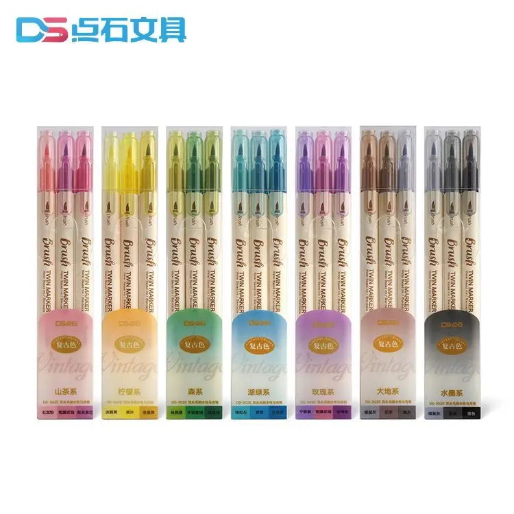 

art supplies water-based double-head marker pen retro color double-head painting soft head Brush hand account pen set