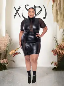 4XL 5XL Oversized Black PU Leather Dress See Through Sexy Bodycon High  Waist Mini Length Evening Night Club Cloth Dresses New - AliExpress