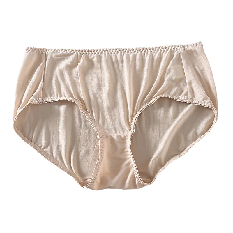 

High end mulberry silk women's breathable traceless mid waist briefs in summer thin silk briefs large briefs