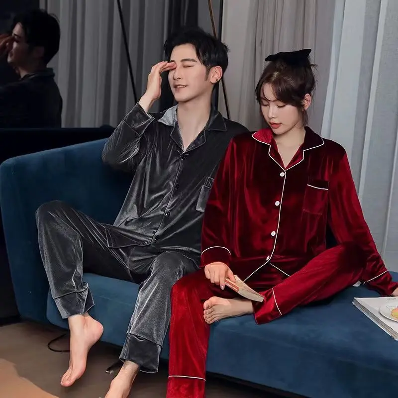 Pleuche lovers pajamas women in the spring and autumn winter coral fleece big yards fat mm200 g of household to take men's suits