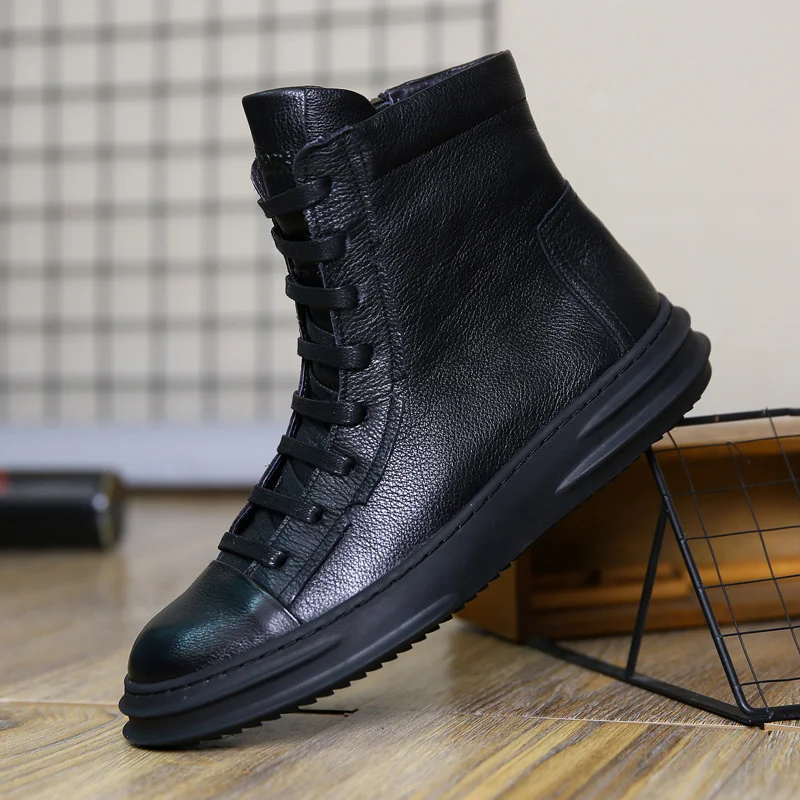 

Роскошные брендовые из натуральной кожи, зимние короткие британские плюшевые военные ботинки, модная мужская обувь с высоким берцем