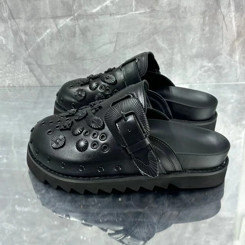 Сандалии из натуральной кожи для мужчин и женщин дышащие шлепанцы круглый носок