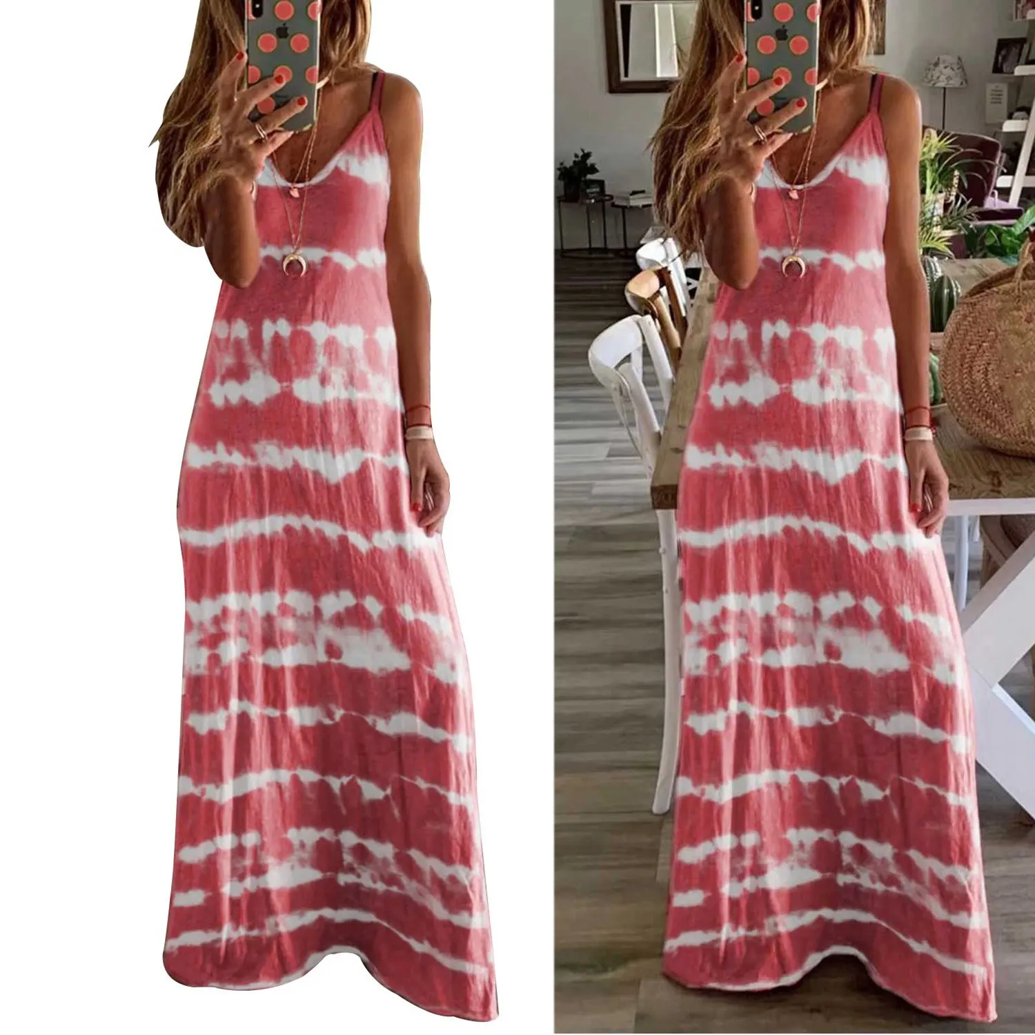 

Women's Sling Dress With Loose Printed Vest And Dress