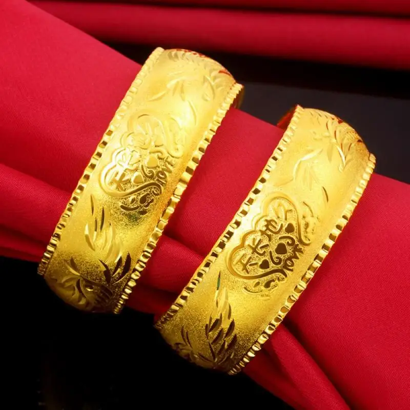 

HOYON 24k pure gold color Dragon and Phoenix Bracelet for women bangles Bridal Wedding Jewelry Lucky Eternal Bracelet 20x60MM