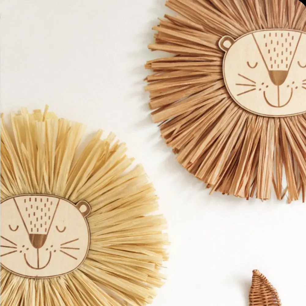 

Cartoon Lion Head Ornament Ins Nordic Hand-Woven Children'S Room Decoration Cotton Thread Weaving Animal Ornaments Wall Hanging