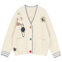 women vintage cardigan sweater buttons autumn winter embroidery stitching knitted sweater female long slevee 2020 woman tops new