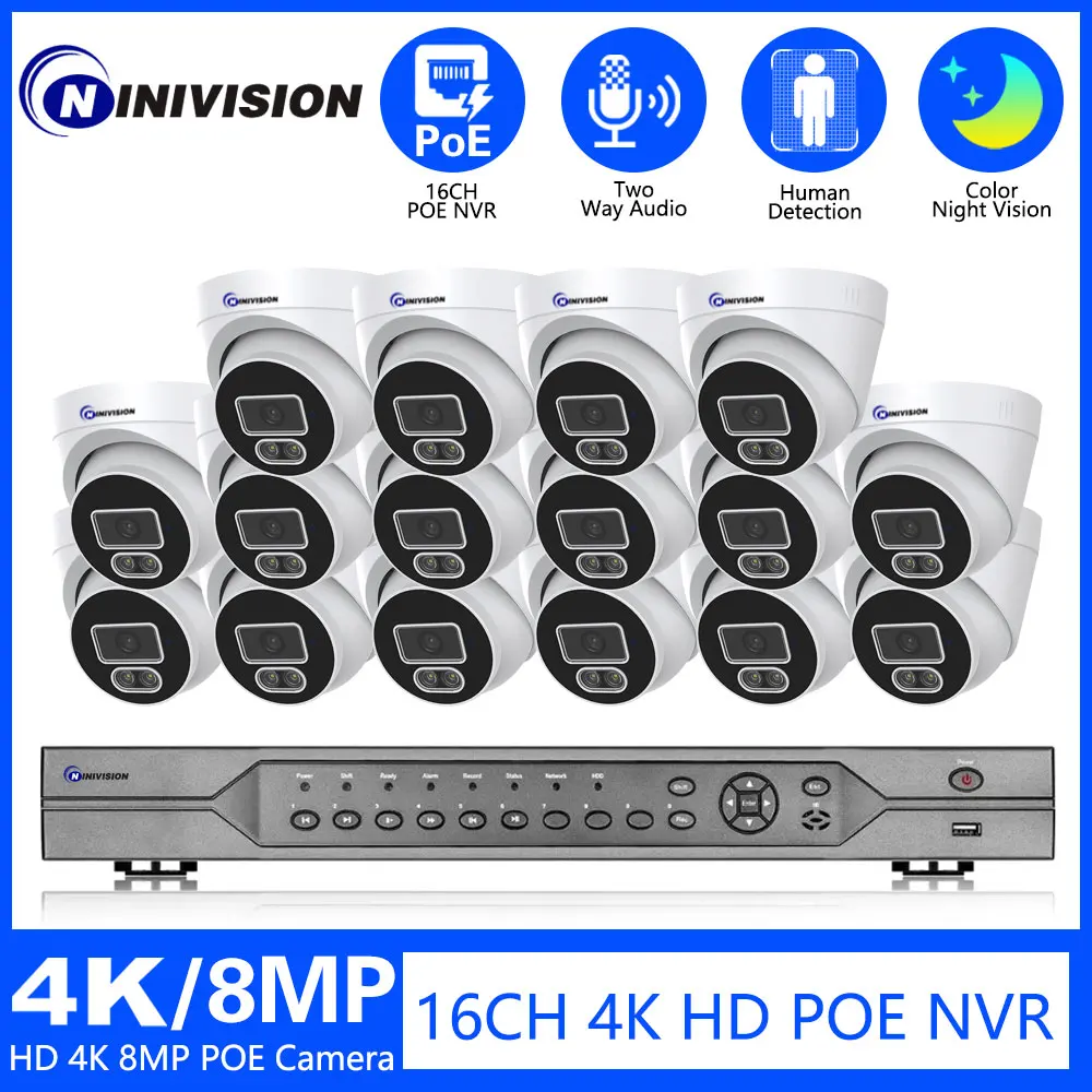 

Купольная IP-камера видеонаблюдения с датчиком движения, 4K, 16 каналов
