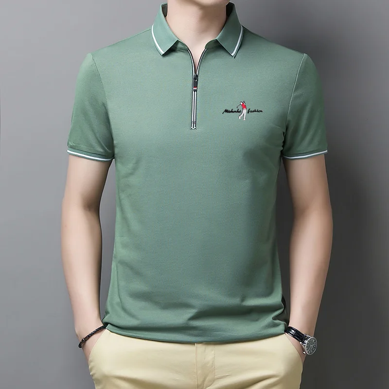 

Golf Polo Shirts For Men Summer New Short Sleeve Zipper Lapel Tops Casual Slim Trend Good Quality Tees 2021 Hommes Clothing
