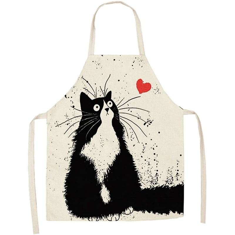 

AFBC Cotton And Linen Apron Cloth Art Cartoon Cat Plaid Apron Overalls Oil-Proof Cleaning Suit (Random Style)