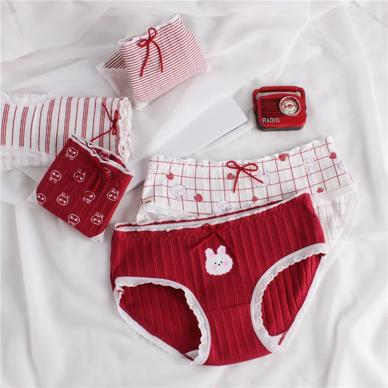 

Cute Print Cotton Girl Briefs Panties Women Underwear Comfortable Seamless Underpants Cotton Rib Lovely Female Intimate Lingerie