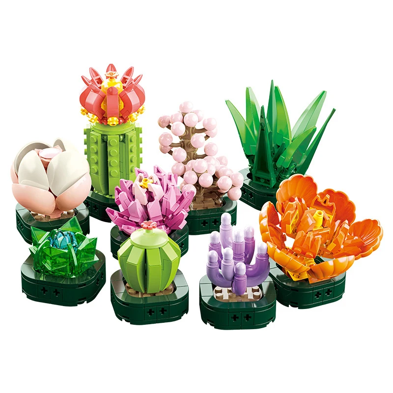 

City Creative Flower Pot Potted Succulent Plants Balcony Indoor Decoration Building Blocks Bricks Toys Christmas Girl Gifts
