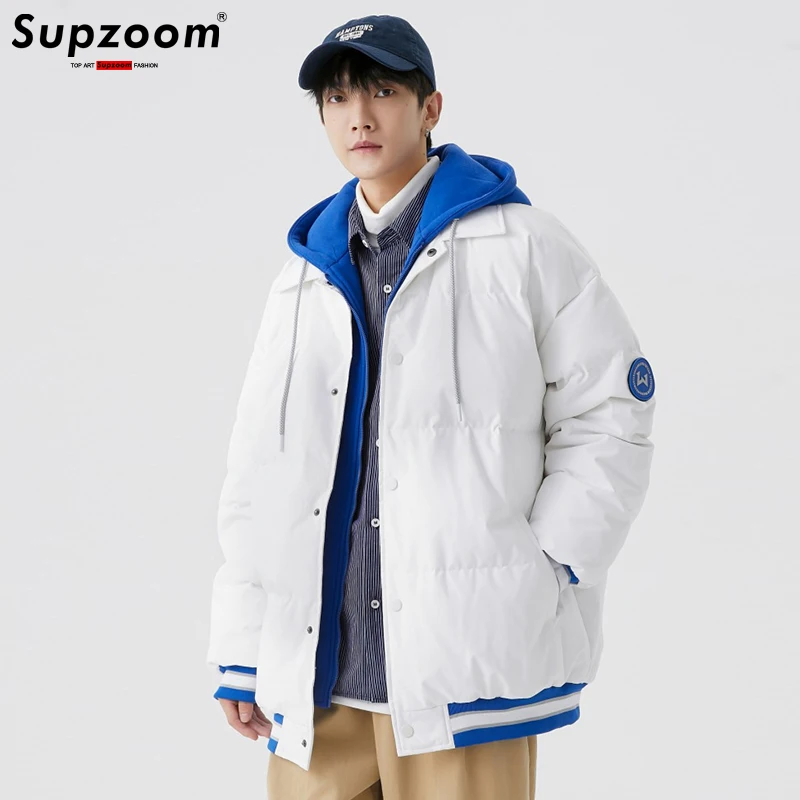 

Supzoom 2023 Новое поступление Модный повседневный мужской зимний теплый модный костюм из двух частей с капюшоном хлеб парная свободная пуховая куртка