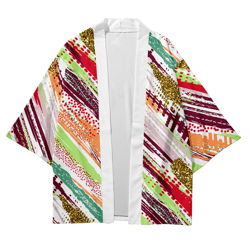 

Plus Size XXS-6XL Striped Geometry Robe Cardigan Men Shirts Yukata Haori Women's Clothing Fashion Street Beach Japanese Kimono