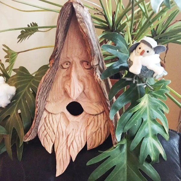 

Happy Spirit Birdhouse. Hand Carved Bird House Creative Cute Home Garden Outdoor Decor Protection