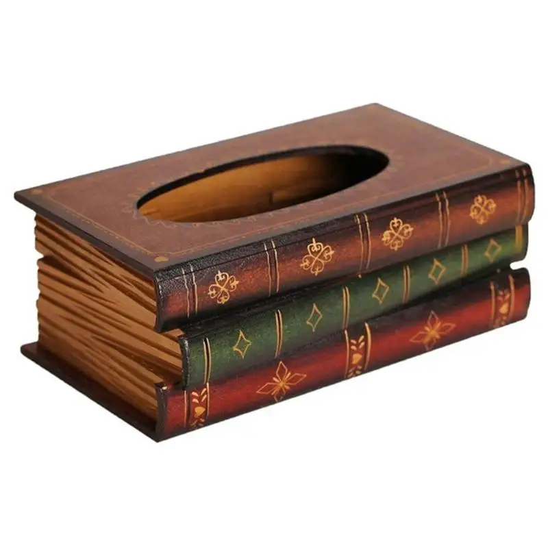 

Retro Hout Boek Vorm Tissue Doos Vintage Houten Servet Papier Houder Storage Case Tissue Houder Container Home Decor