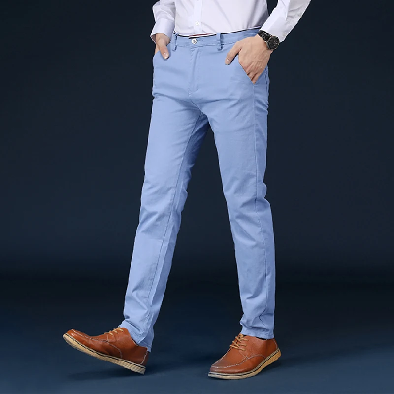 Повседневные хлопковые мужские брюки однотонные облегающие новые